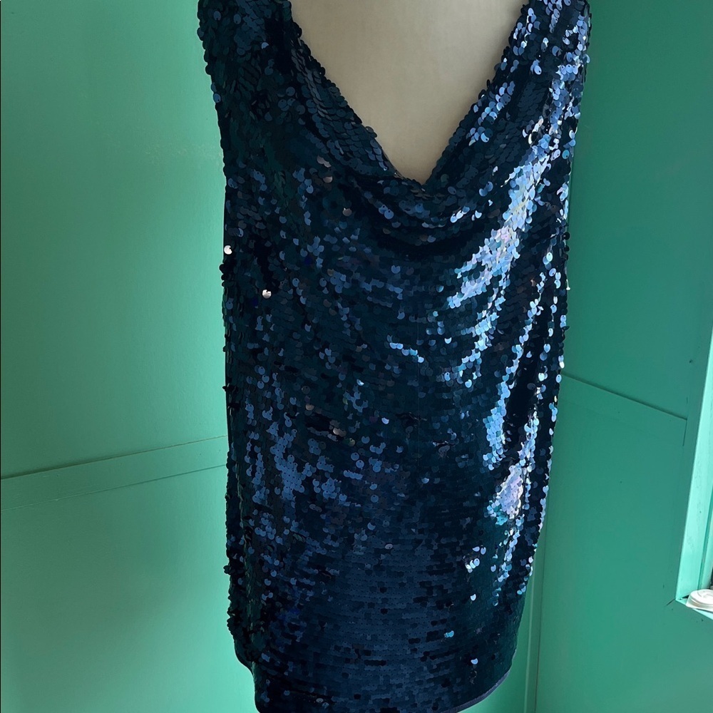 Navy blue sleeveless sequin tunic. New